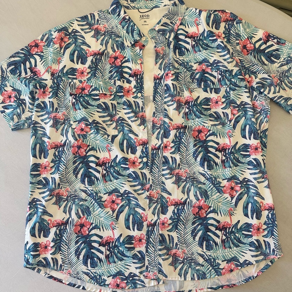 Izod Men's Floral Casual Button Down Shirt - Blue and Pink